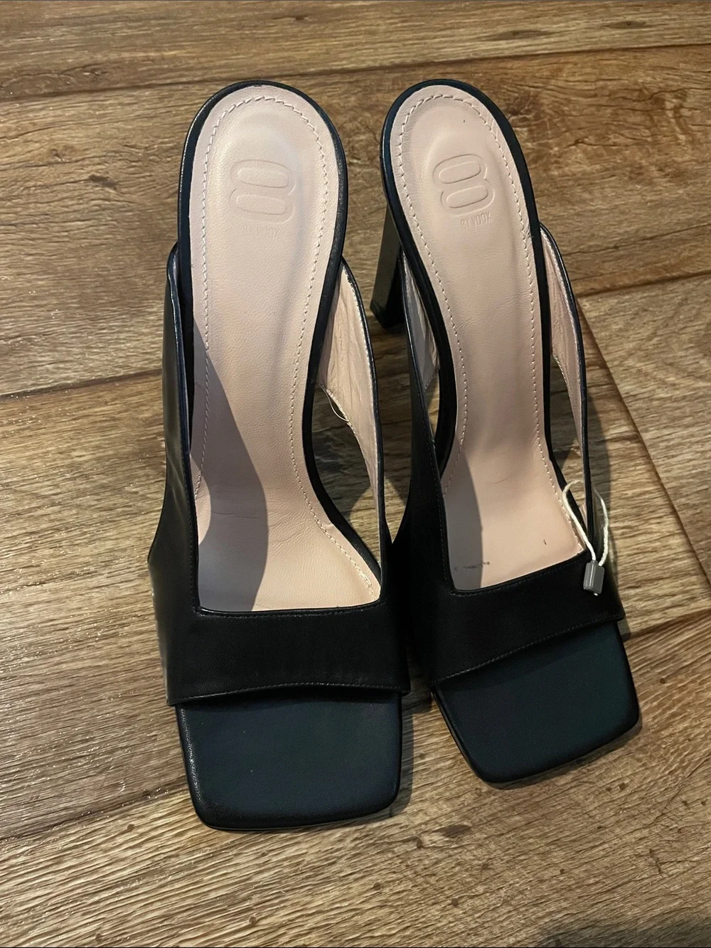 Black Leather Slip on Open-Toe Mule Heels Women Size 9.5/10